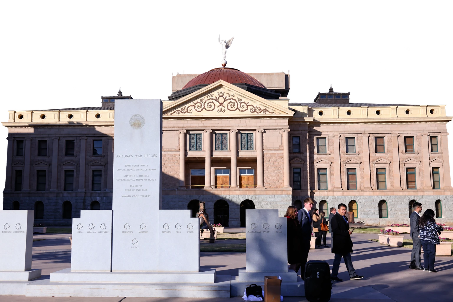 Arizona State Capitol in Phoenix, with its copper dome and Winged Victory statue.